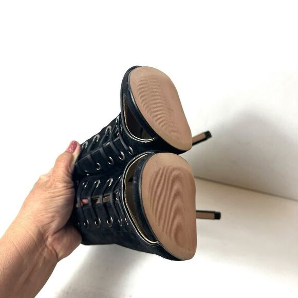 Enzo Angiolini Women's 7.5 M Black Suede Victorian Peep Toe Stiletto Ankle Heels - Picture 6 of 9